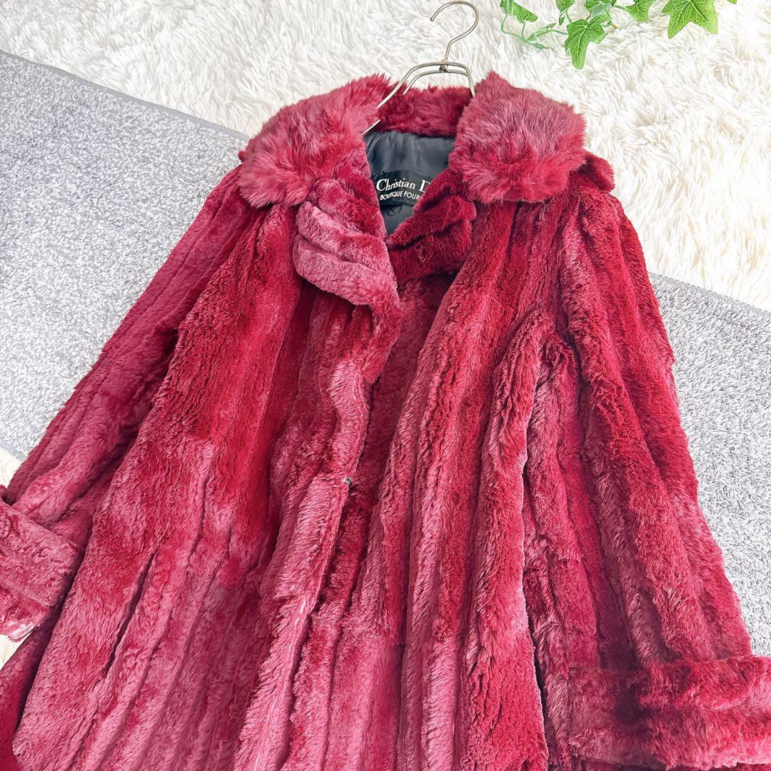希少　オールド　ディオール　毛皮　コート　ミドル丈　ファー　シェアード　ボルドー