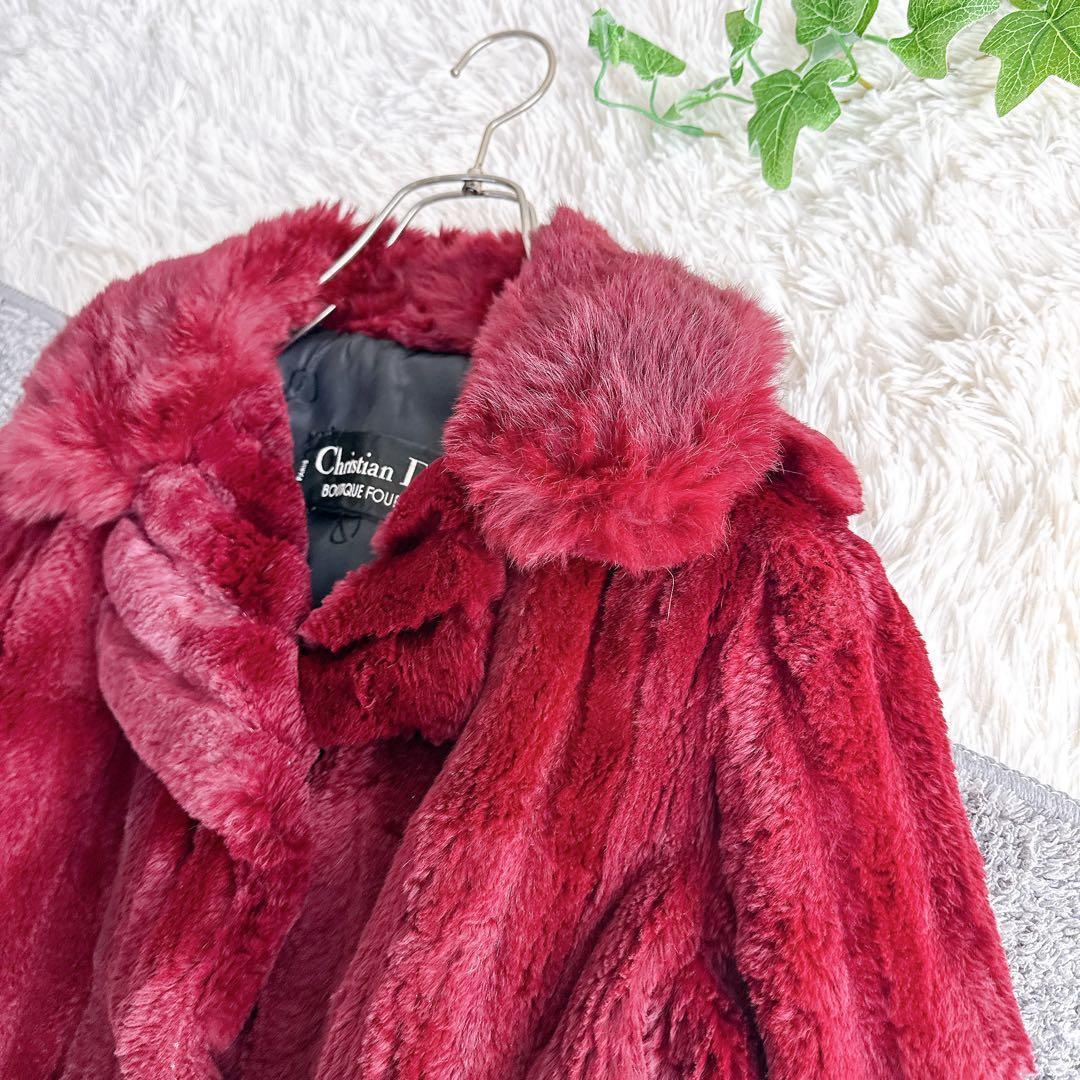 希少　オールド　ディオール　毛皮　コート　ミドル丈　ファー　シェアード　ボルドー