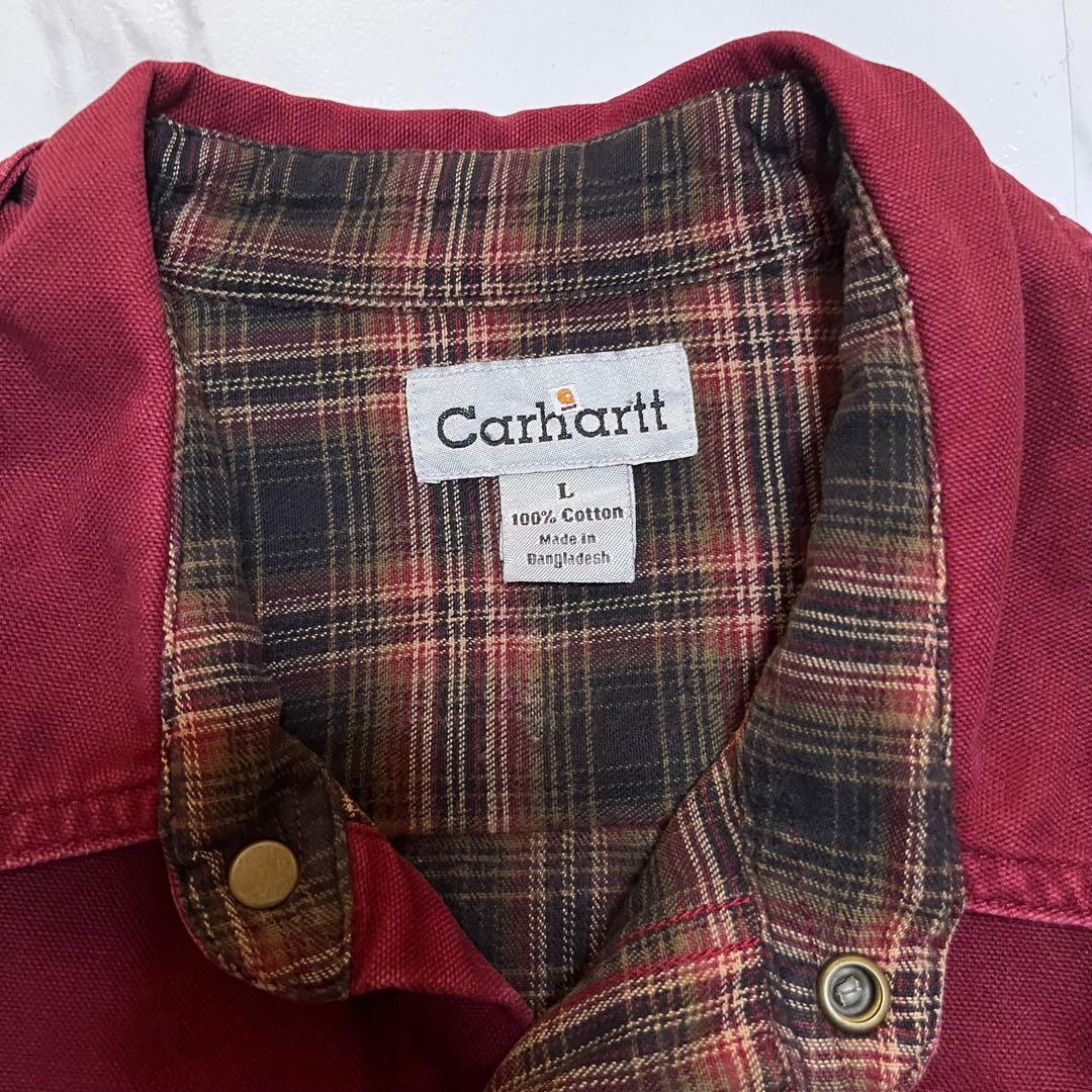 Carhartt カーハートシャツジャケットLボルドー裏地チェックスナップボタン