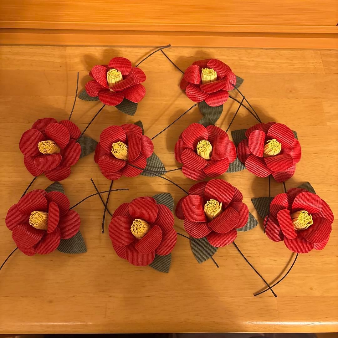 たかちゃんクラフトバンドのカゴバッグ椿のお花