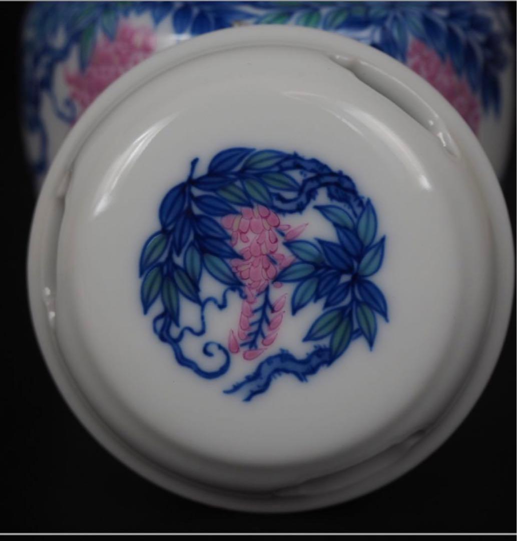 送料無料　香蘭社磁芸工房謹製　高級総手書き染錦模様香炉　共箱・黄布　未使用