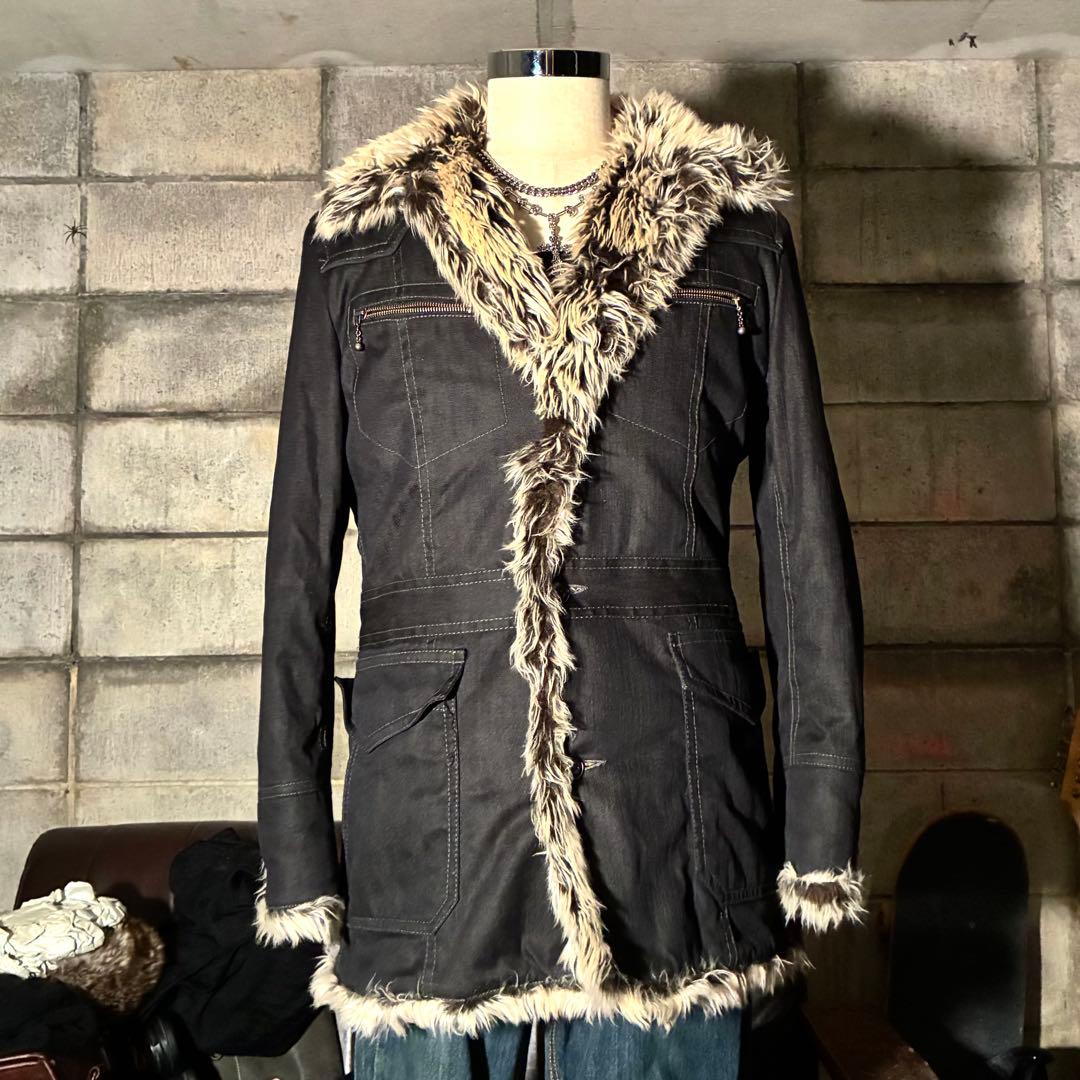 平成　お兄系　ダークコア　グランジ　opium ファー付きコート　ギャル男