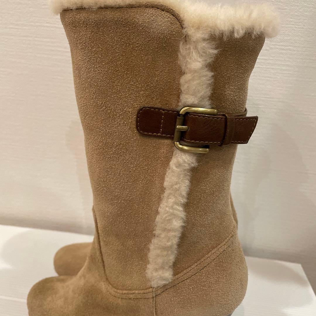 【未使用品】DIANA ダイアナ ファー付スエードブーツ ベージュ 21.5cm