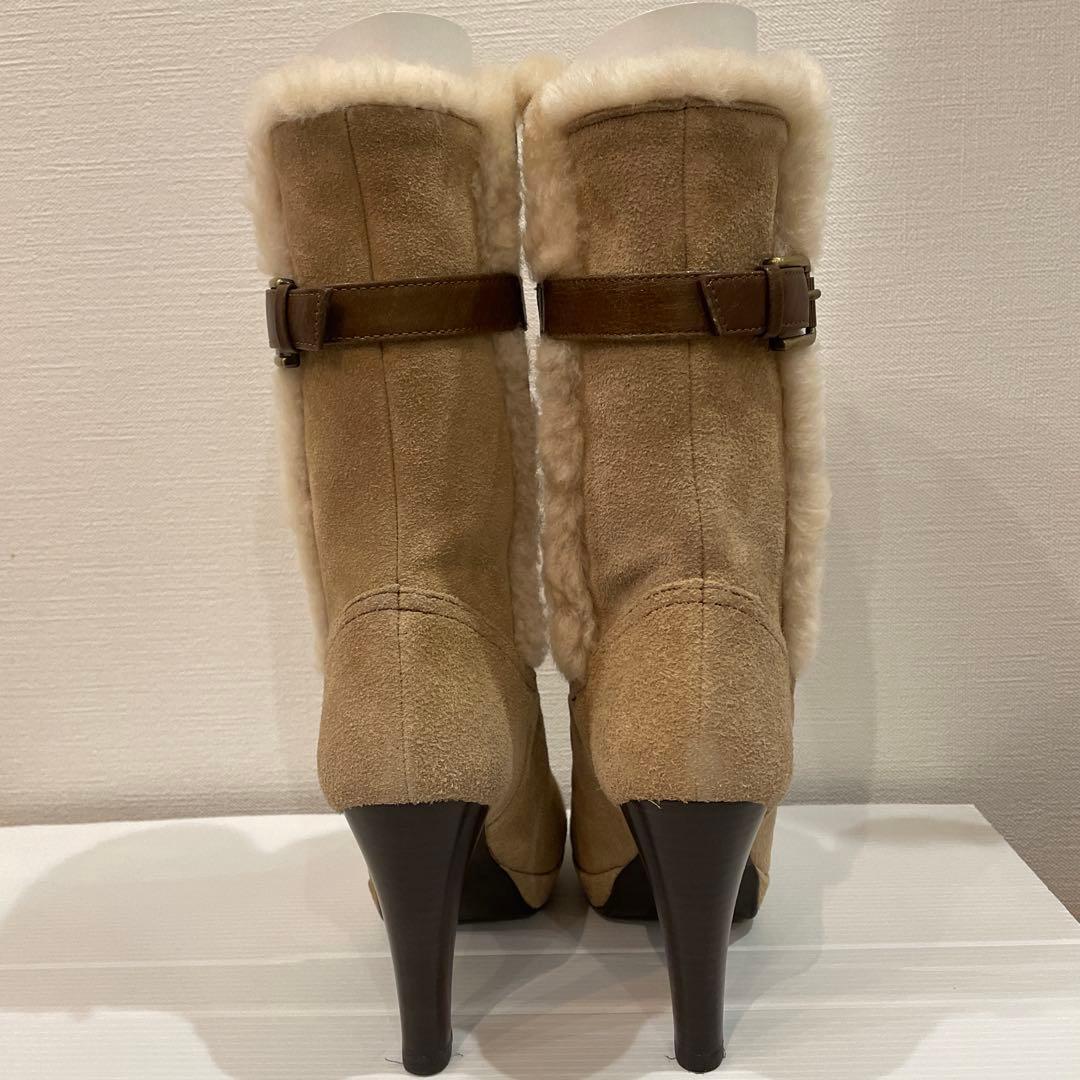 【未使用品】DIANA ダイアナ ファー付スエードブーツ ベージュ 21.5cm