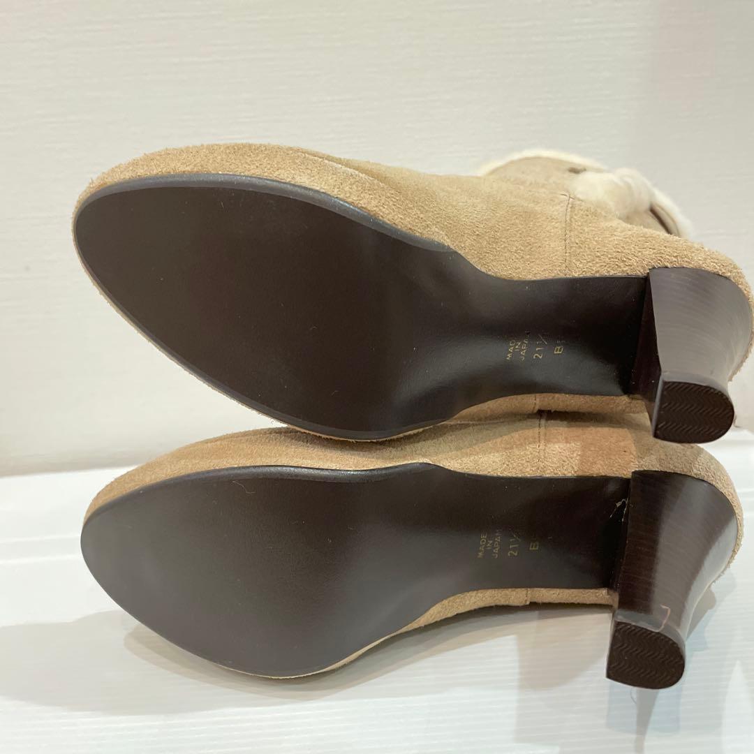 【未使用品】DIANA ダイアナ ファー付スエードブーツ ベージュ 21.5cm