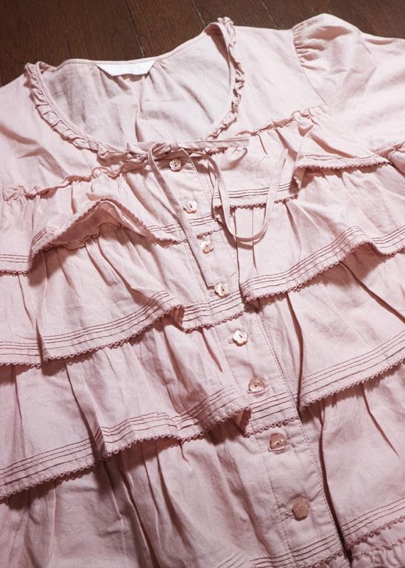 ピンクハウス♡段々フリル被せ♡綿ローンチュニックブラウス　ピンク