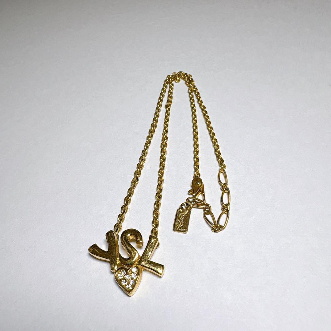 【希少】イヴ・サンローラン YSL ロゴ ハートモチーフ ネックレス ゴールド