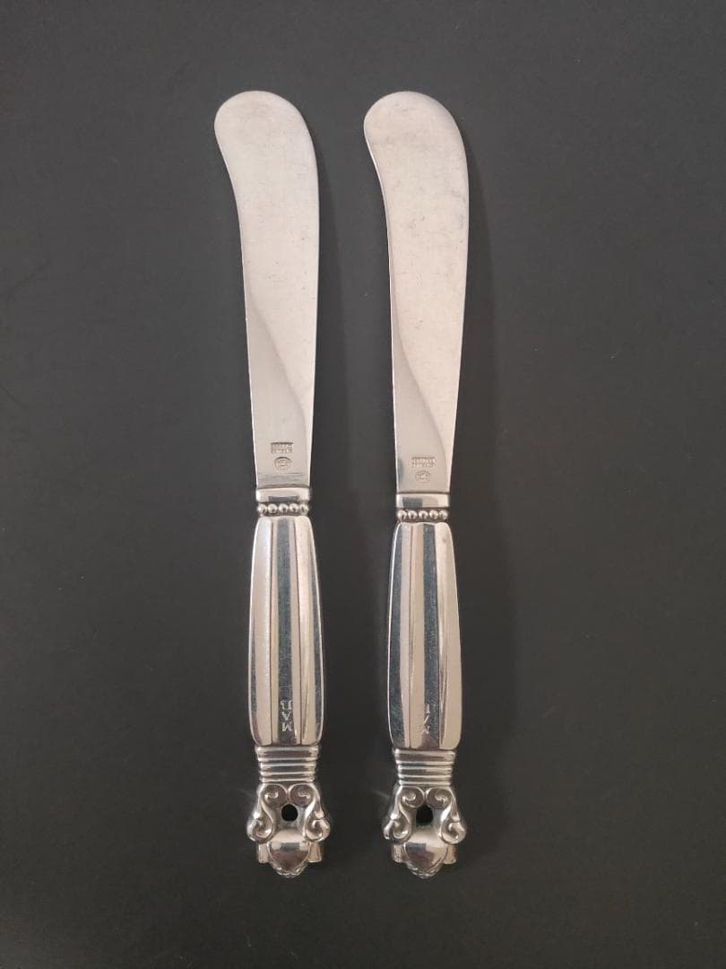 ジョージジェンセン エコーン バター ナイフ 2本 純銀製 アンティーク