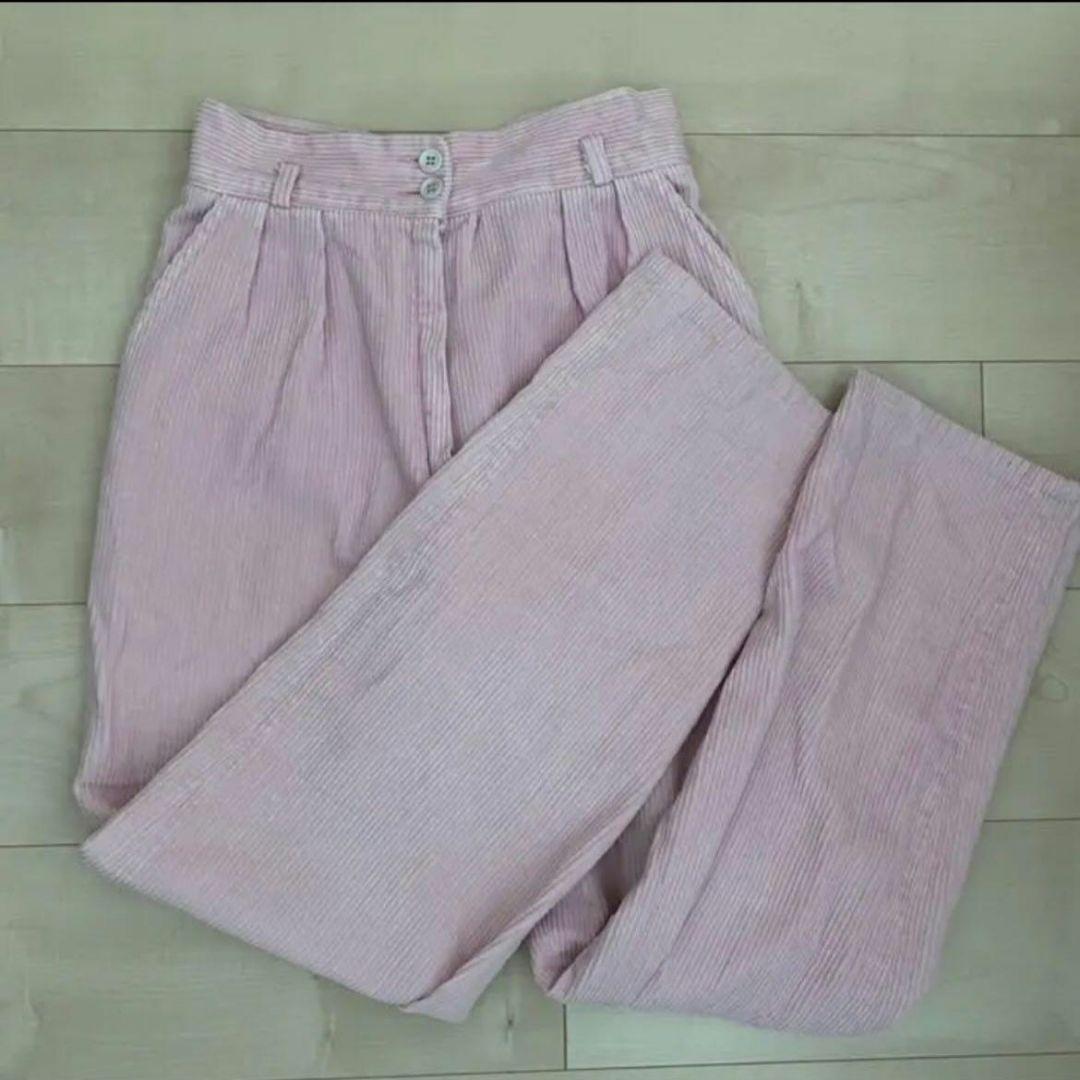 hooked vintage ピンク コーデュロイ ハイウエスト パンツ