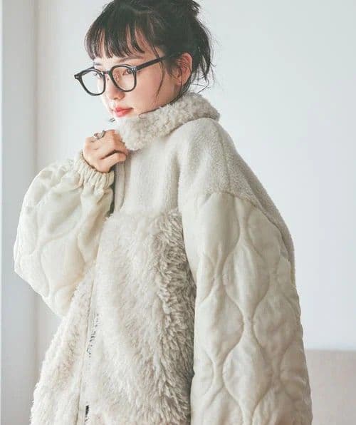 【タグ付き】niko and ... パッチワークボアブルゾン アイボリー