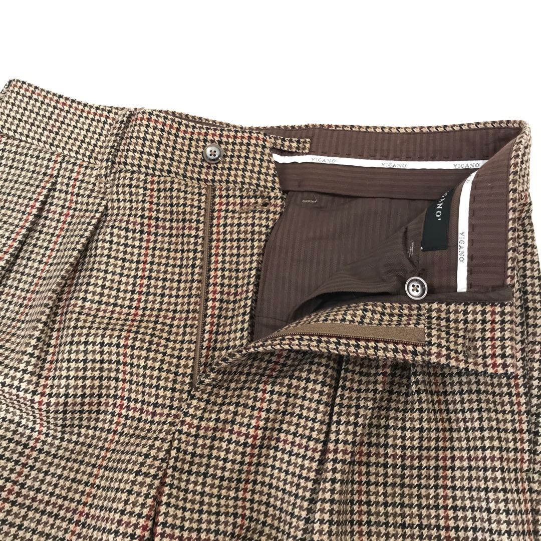 美品VIGANOヴィガーノ ガンクラブチェック スラックス 44イタリア製