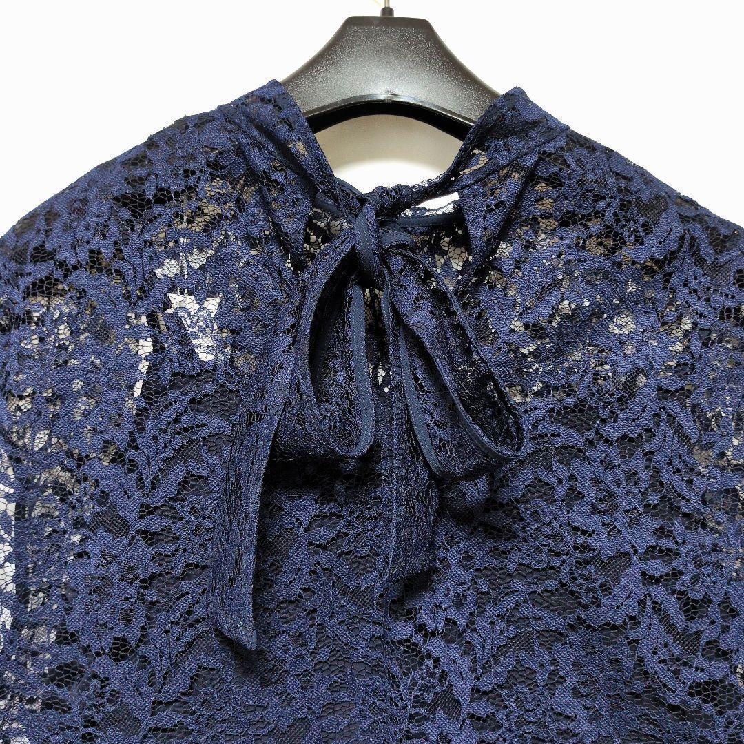 未使用 23区 レースコンビ ドレス リボン ロングワンピース ネイビー 紺