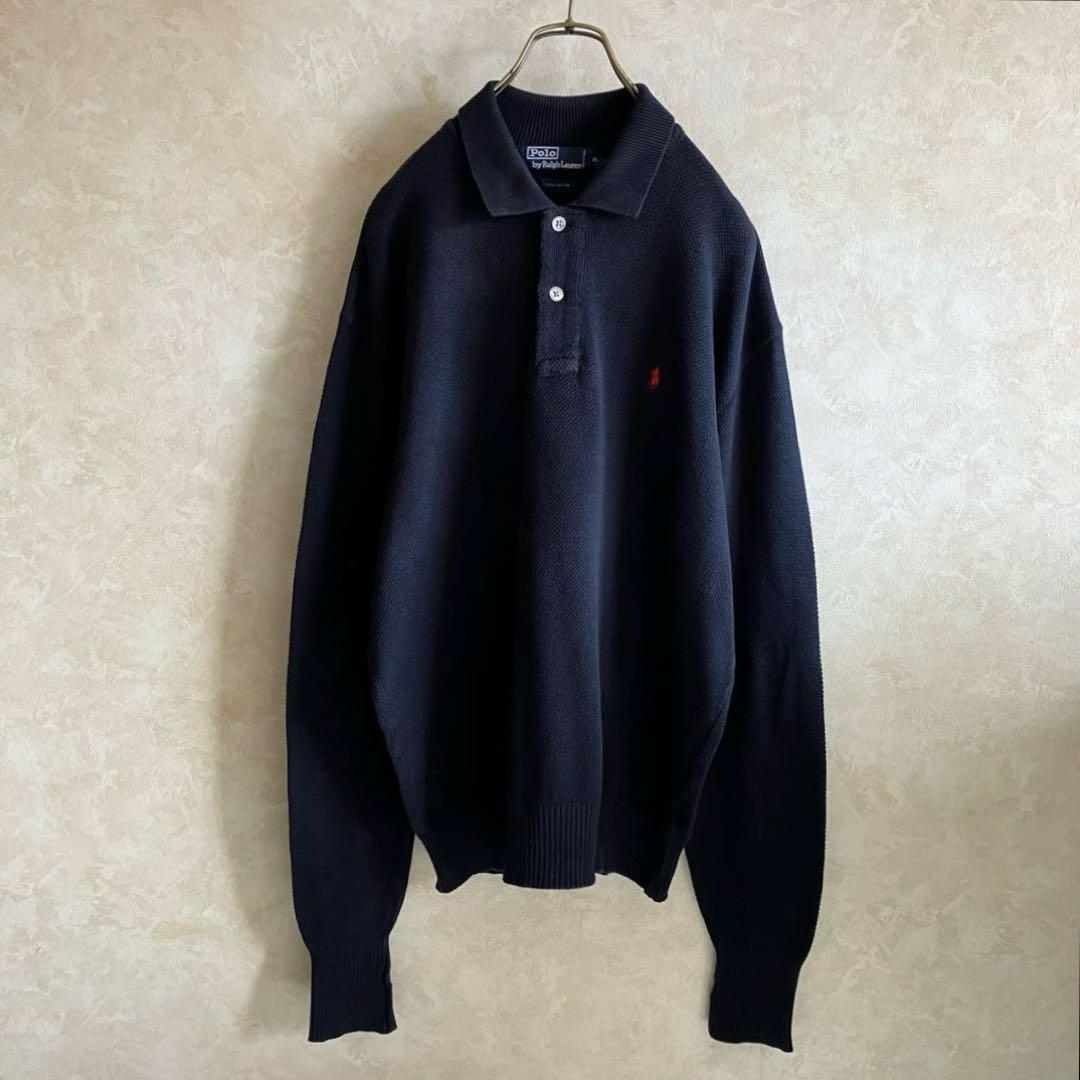 希少 古着 90's ラルフローレン コットンニットポロシャツ シャツ XL