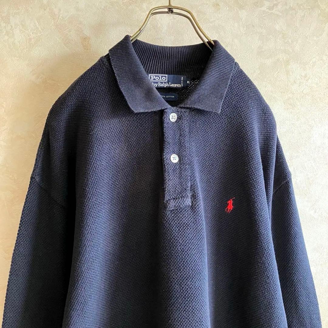 希少 古着 90's ラルフローレン コットンニットポロシャツ シャツ XL