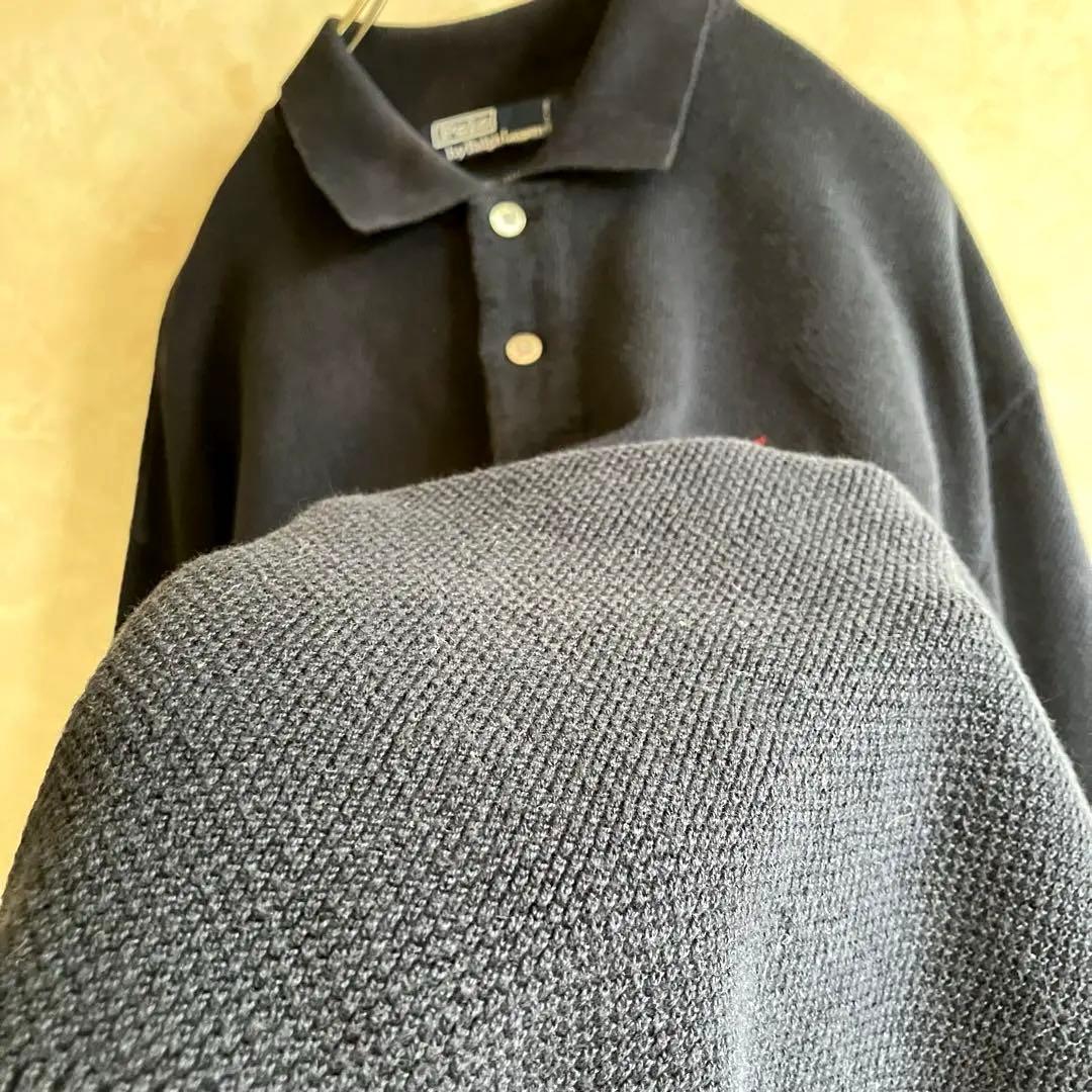 希少 古着 90's ラルフローレン コットンニットポロシャツ シャツ XL