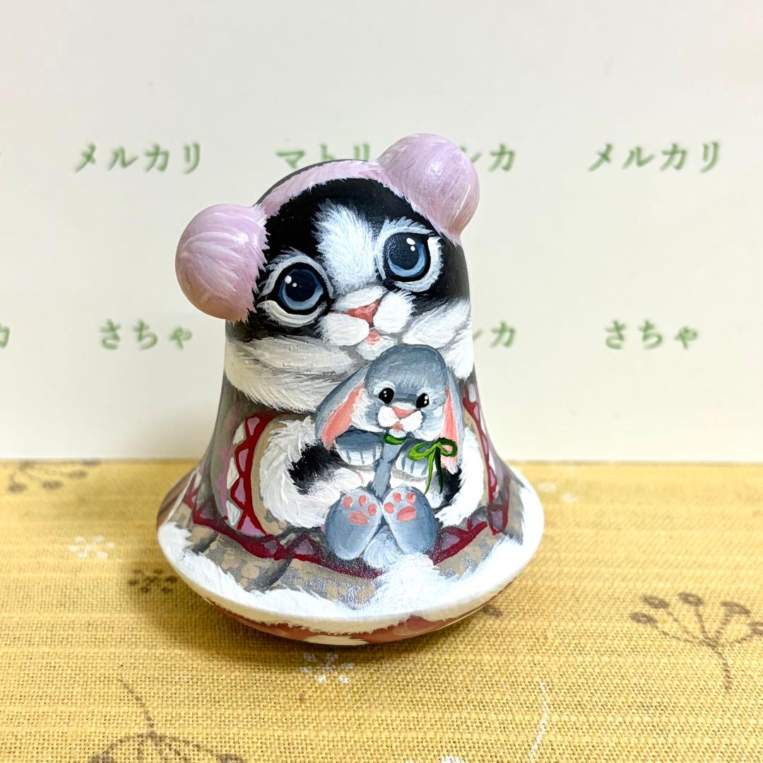 マトリョーシカ　猫　おきあがりこぼし　ロシア　ニコラエヴァ　手描き