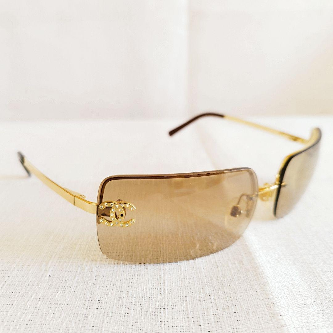 良品✨シャネル　サングラス　4104-B　リムレス　ブラウン　ココマーク　度なし