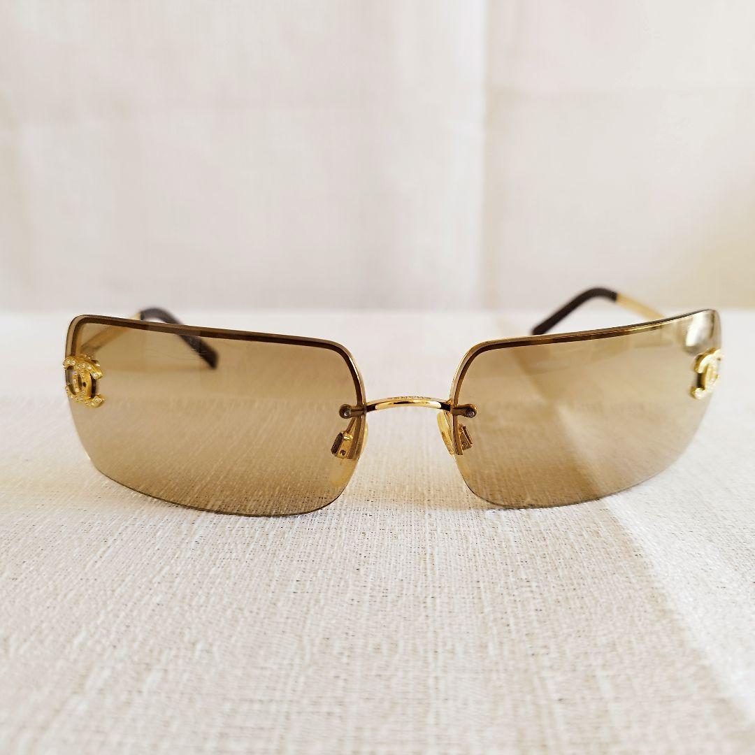 良品✨シャネル　サングラス　4104-B　リムレス　ブラウン　ココマーク　度なし