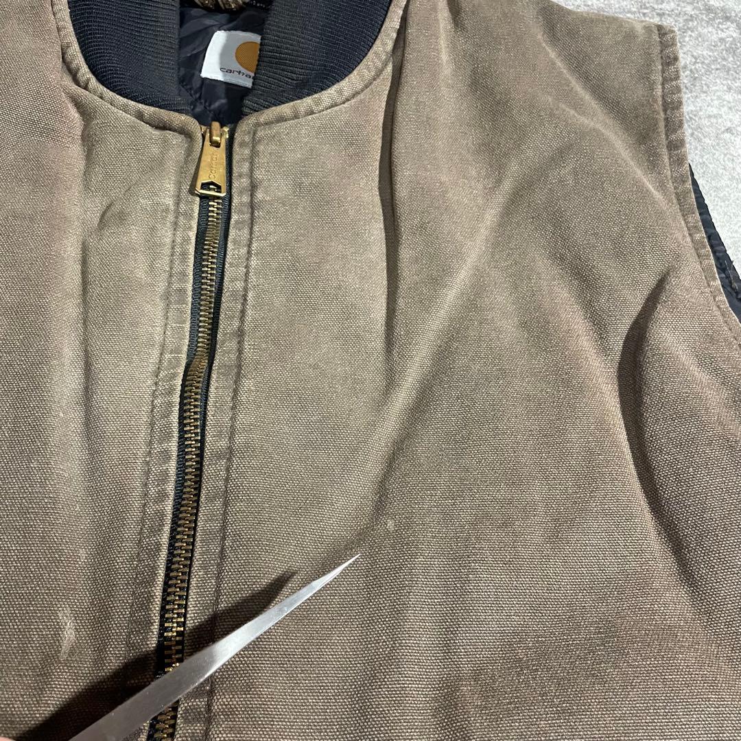 Carhartt ダックベスト古着キルティング ブラウン希少XLサイズ相当