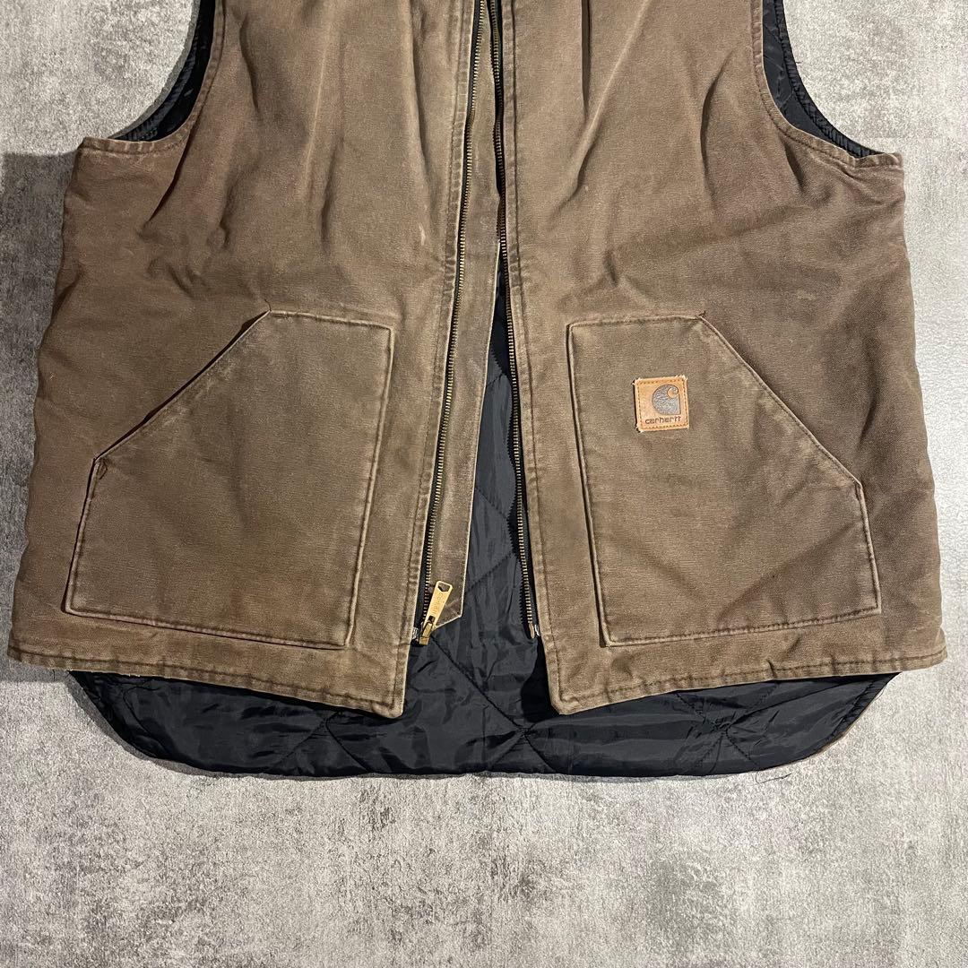 Carhartt ダックベスト古着キルティング ブラウン希少XLサイズ相当