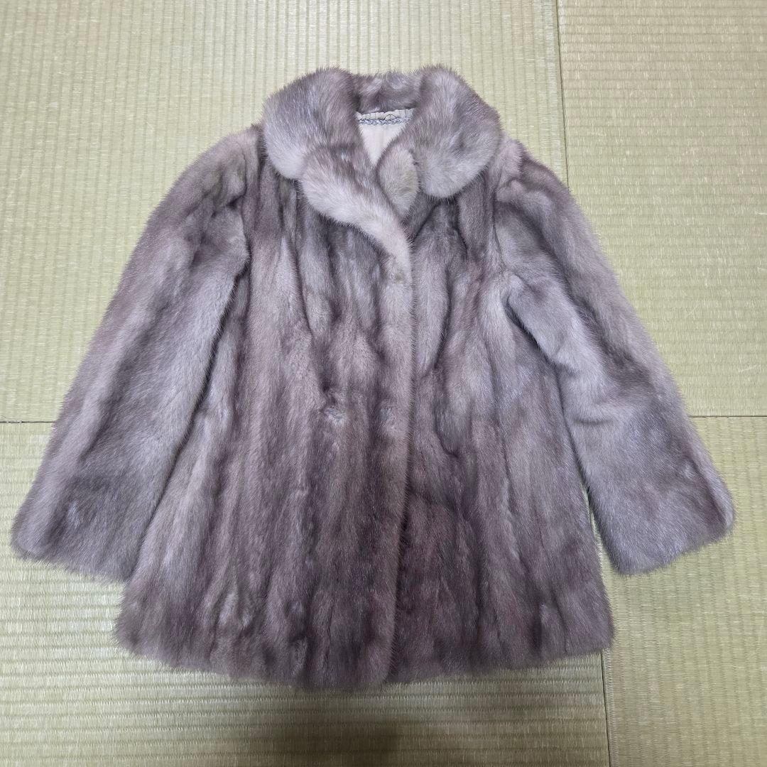 美品 グレージュ 裏地花柄 11号 サファイアミンク グレー系