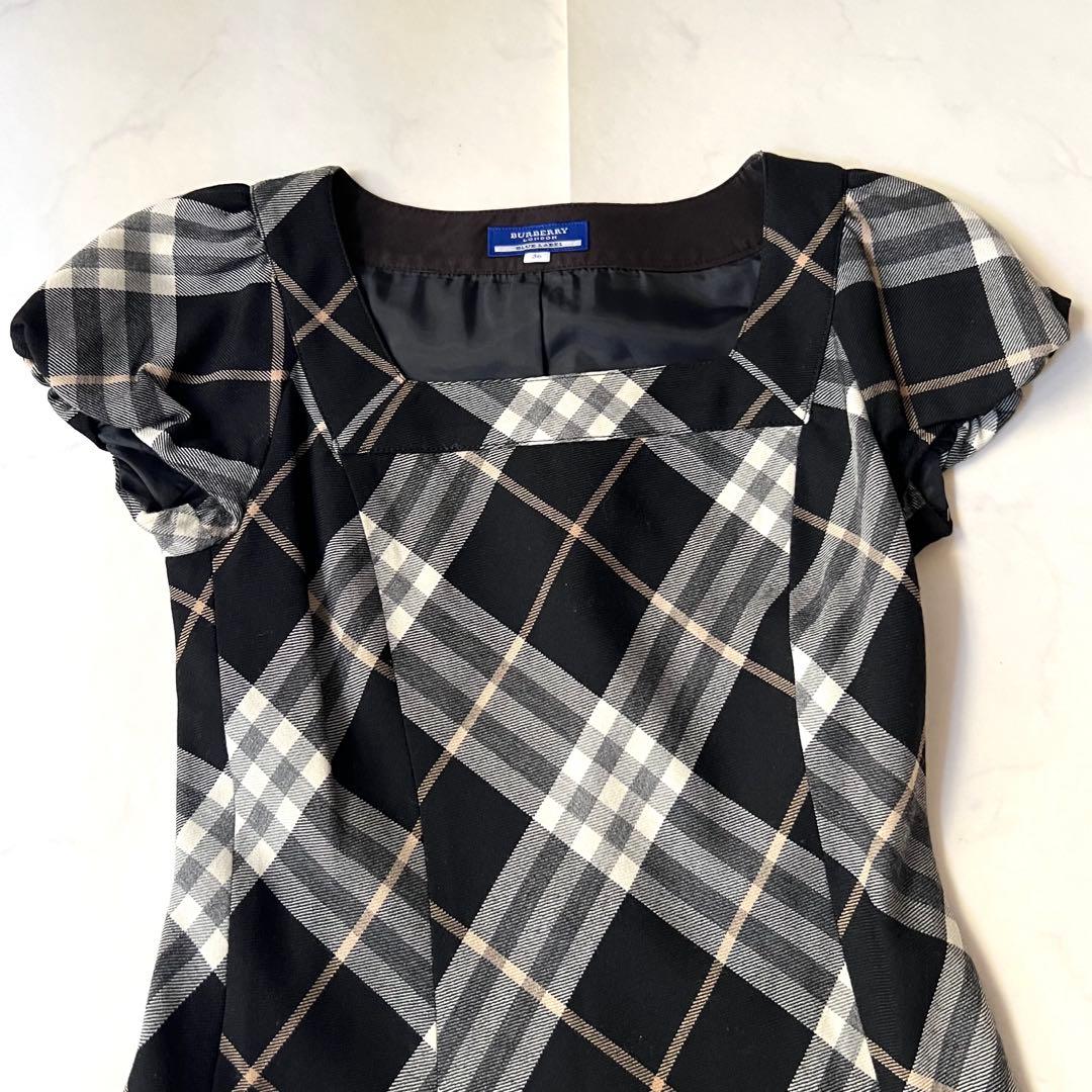 美品 バーバリーブルーレーベル ノバチェックワンピース ベルト プリーツ 36