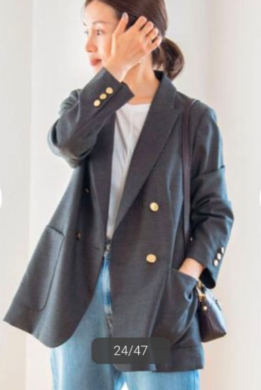 IENA　ウールダブルブレストジャケット　金ボタン　グレー　34