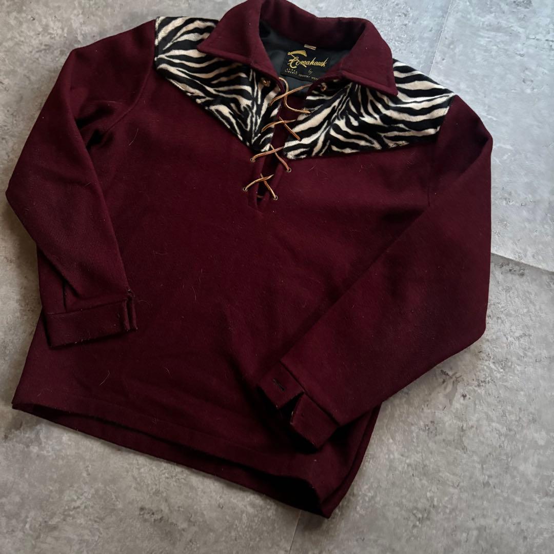 古着　60s 70s プルオーバー　レースアップ　シャツ　ゼブラ柄　アニマル柄