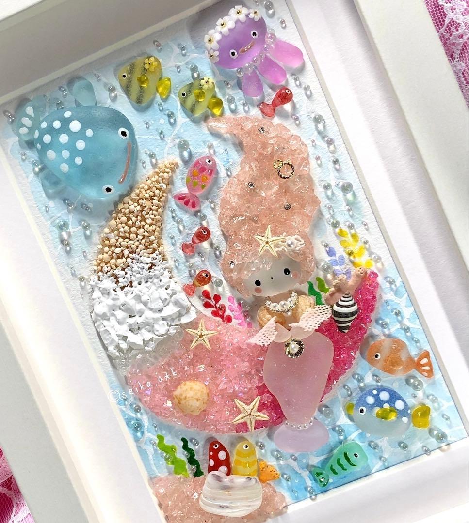 海のお月様 人魚姫 インテリア 自然 海 シーグラスアート アクアリウム 置物