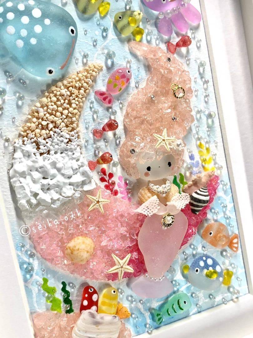 海のお月様 人魚姫 インテリア 自然 海 シーグラスアート アクアリウム 置物