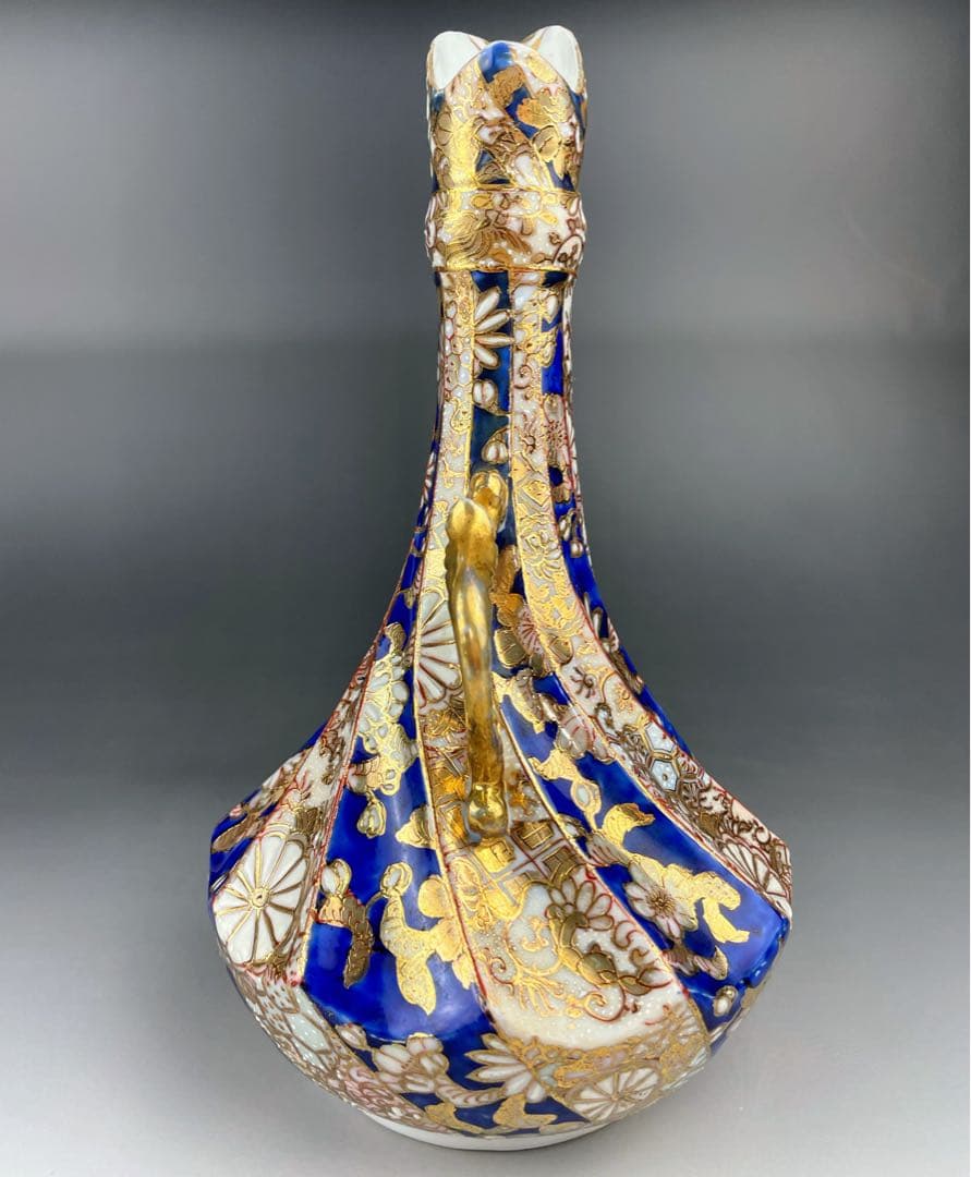 【希少】初代 加藤春光 オールドニッポン 瑠璃釉 金彩盛上 水差し ピッチャー