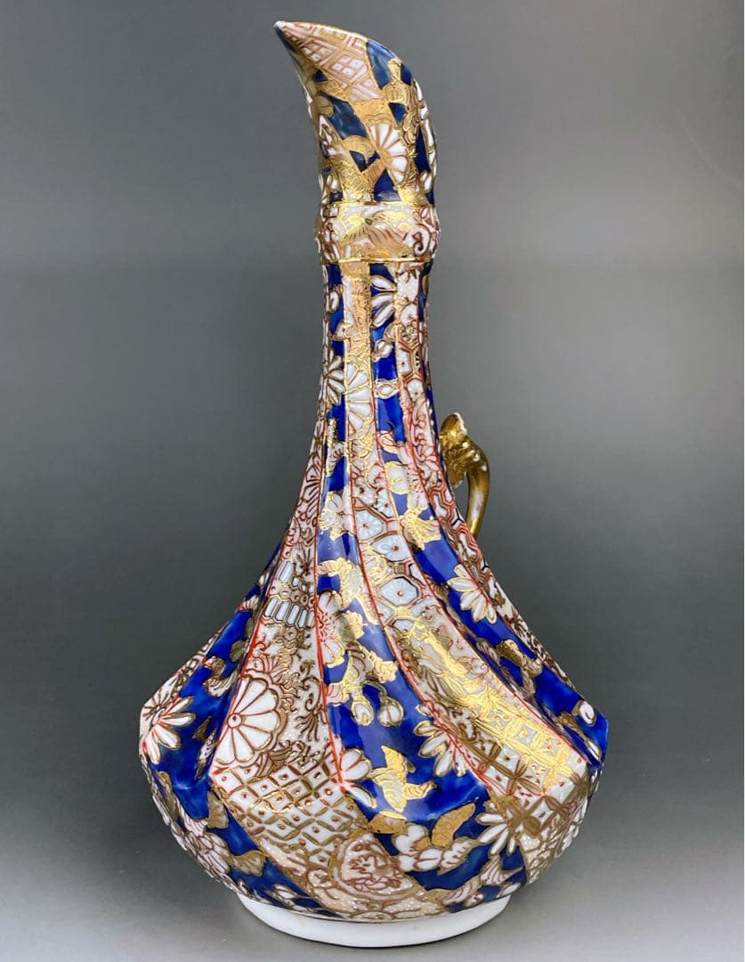 【希少】初代 加藤春光 オールドニッポン 瑠璃釉 金彩盛上 水差し ピッチャー