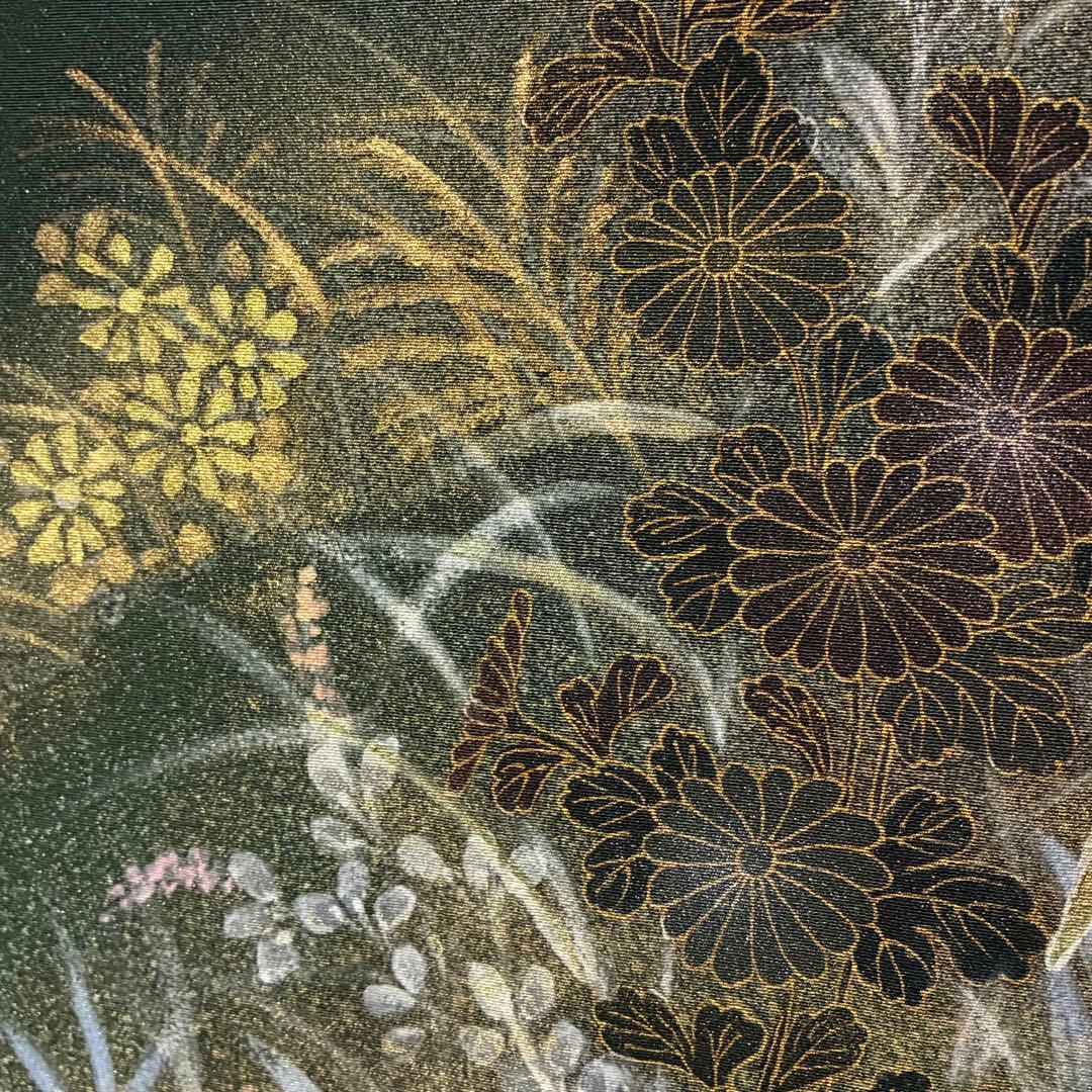 D101 訪問着 手描き花模様 縫い紋 正絹 着物 袷 しつけ糸付き未使用極美品