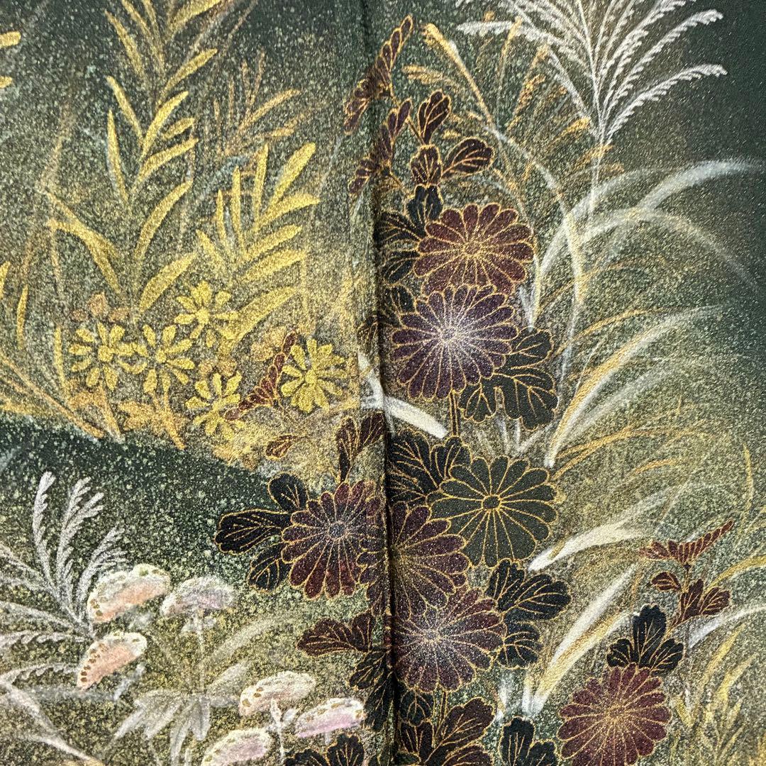 D101 訪問着 手描き花模様 縫い紋 正絹 着物 袷 しつけ糸付き未使用極美品