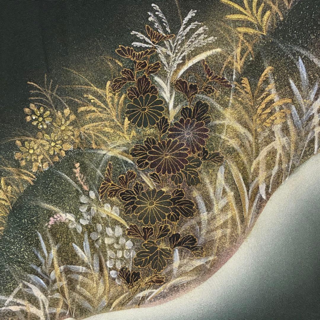 D101 訪問着 手描き花模様 縫い紋 正絹 着物 袷 しつけ糸付き未使用極美品