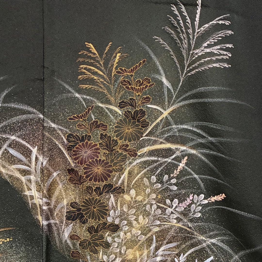 D101 訪問着 手描き花模様 縫い紋 正絹 着物 袷 しつけ糸付き未使用極美品