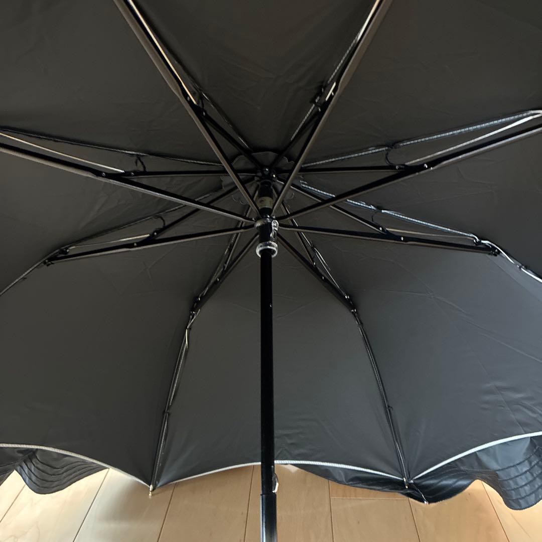 ビューランス　晴雨兼用日傘　持ち手付きホワイト×ブラックライン刺繍　②