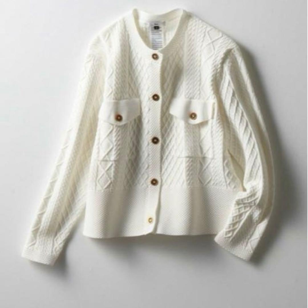 【美品】Sov. ソブ レーヨンナイロンダルケーブルニットジャケット 白