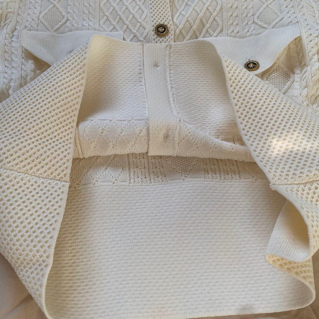 【美品】Sov. ソブ レーヨンナイロンダルケーブルニットジャケット 白