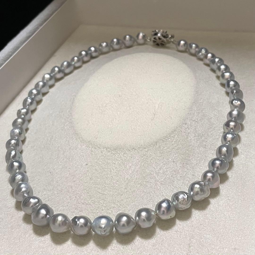 【テリ強✨鑑別所】あこや真珠 ネックレス 7.5-8.0 バロックパール ブルー