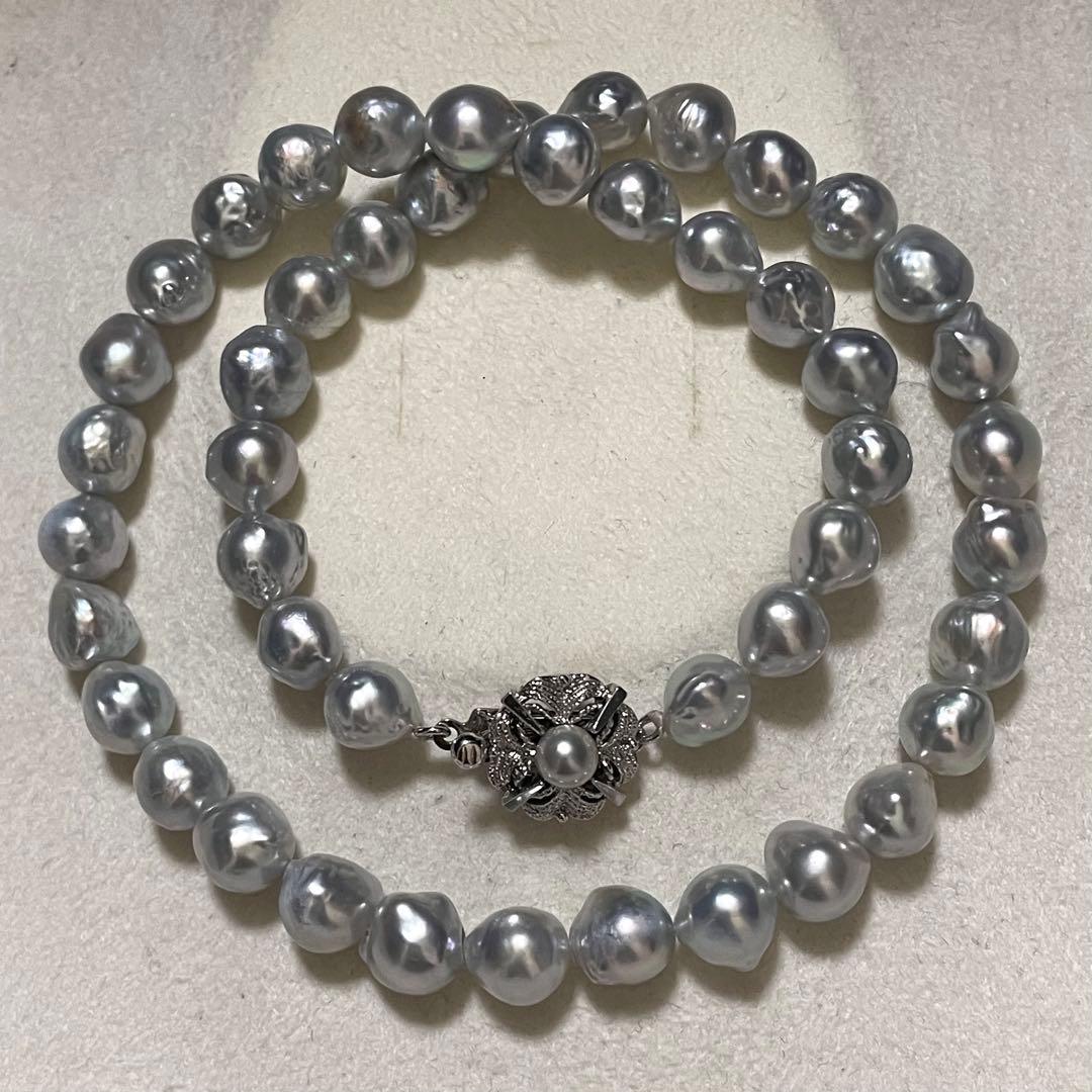 【テリ強✨鑑別所】あこや真珠 ネックレス 7.5-8.0 バロックパール ブルー