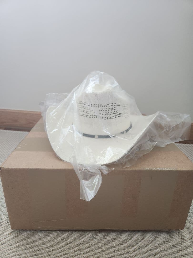 ホワイトカウボーイハット ストロー素材 (59.6 cm—60.6 cm)-XL