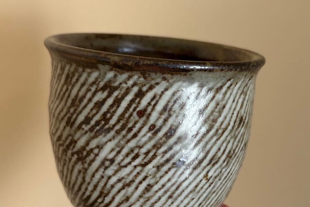 人間国宝 島岡達三 益子焼 象嵌湯呑 共箱 陶歴付 茶器 湯呑み 1客