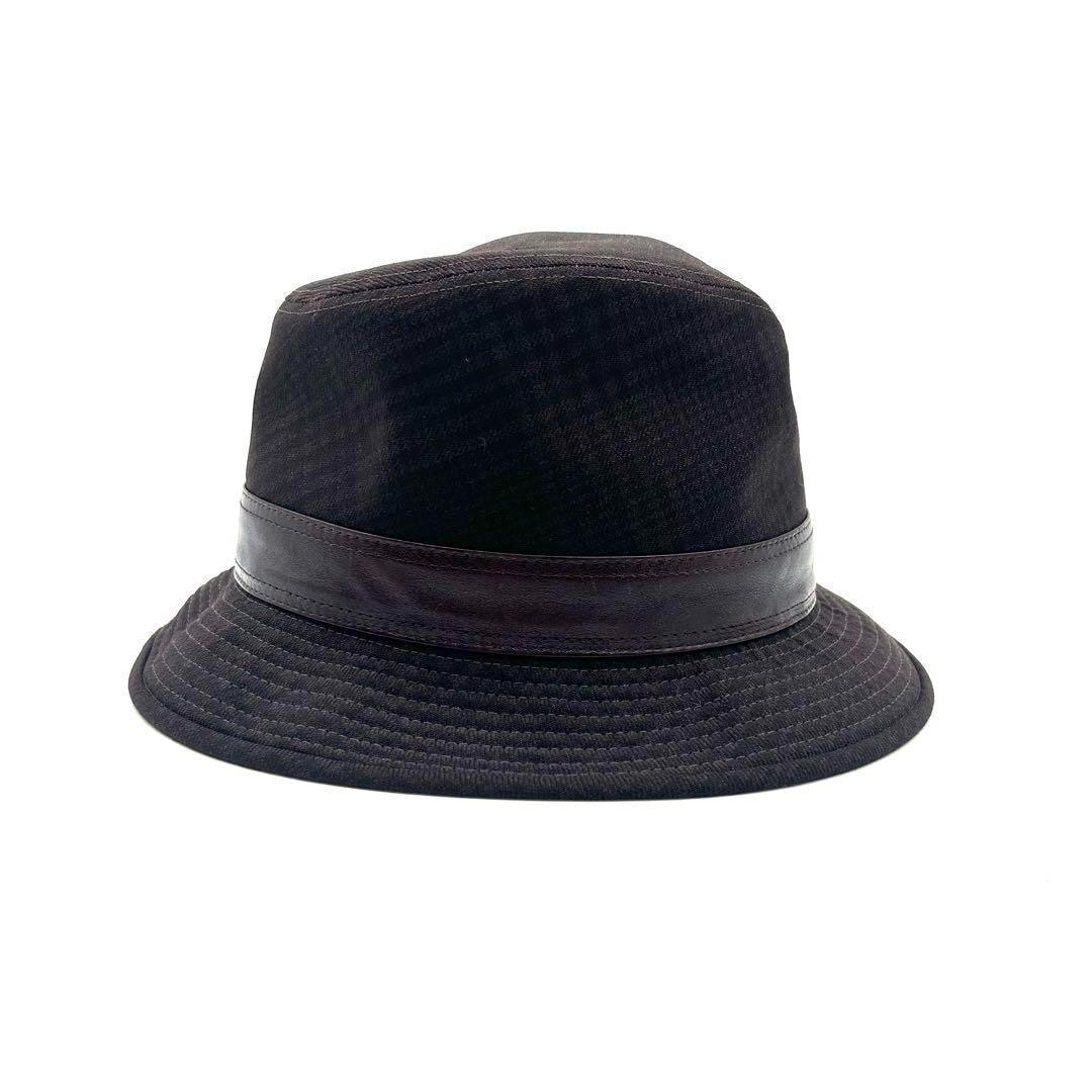 エルメス　HERMES　バケットハット　バケハ　帽子　チェック柄　レザーバンド