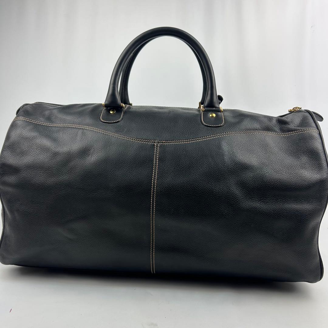 【美品】ダンヒル　ボストンバッグ　レザー　ロゴ金具　デカボストン　黒　旅行バッグ