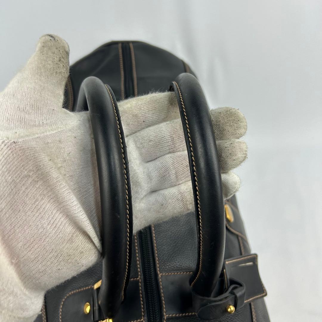 【美品】ダンヒル　ボストンバッグ　レザー　ロゴ金具　デカボストン　黒　旅行バッグ