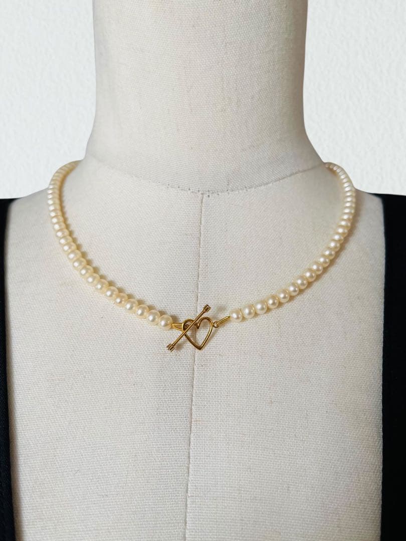 Tiny パールネックレス ハート♡18K 淡水パール