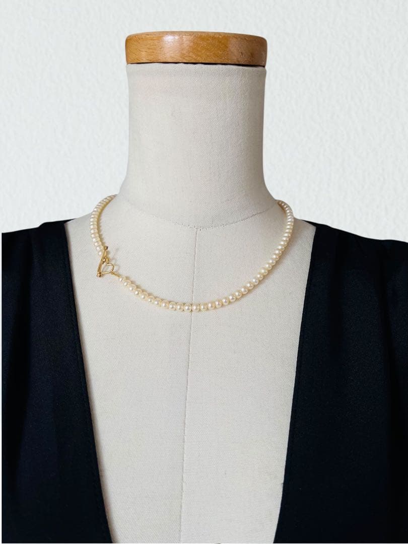 Tiny パールネックレス ハート♡18K 淡水パール