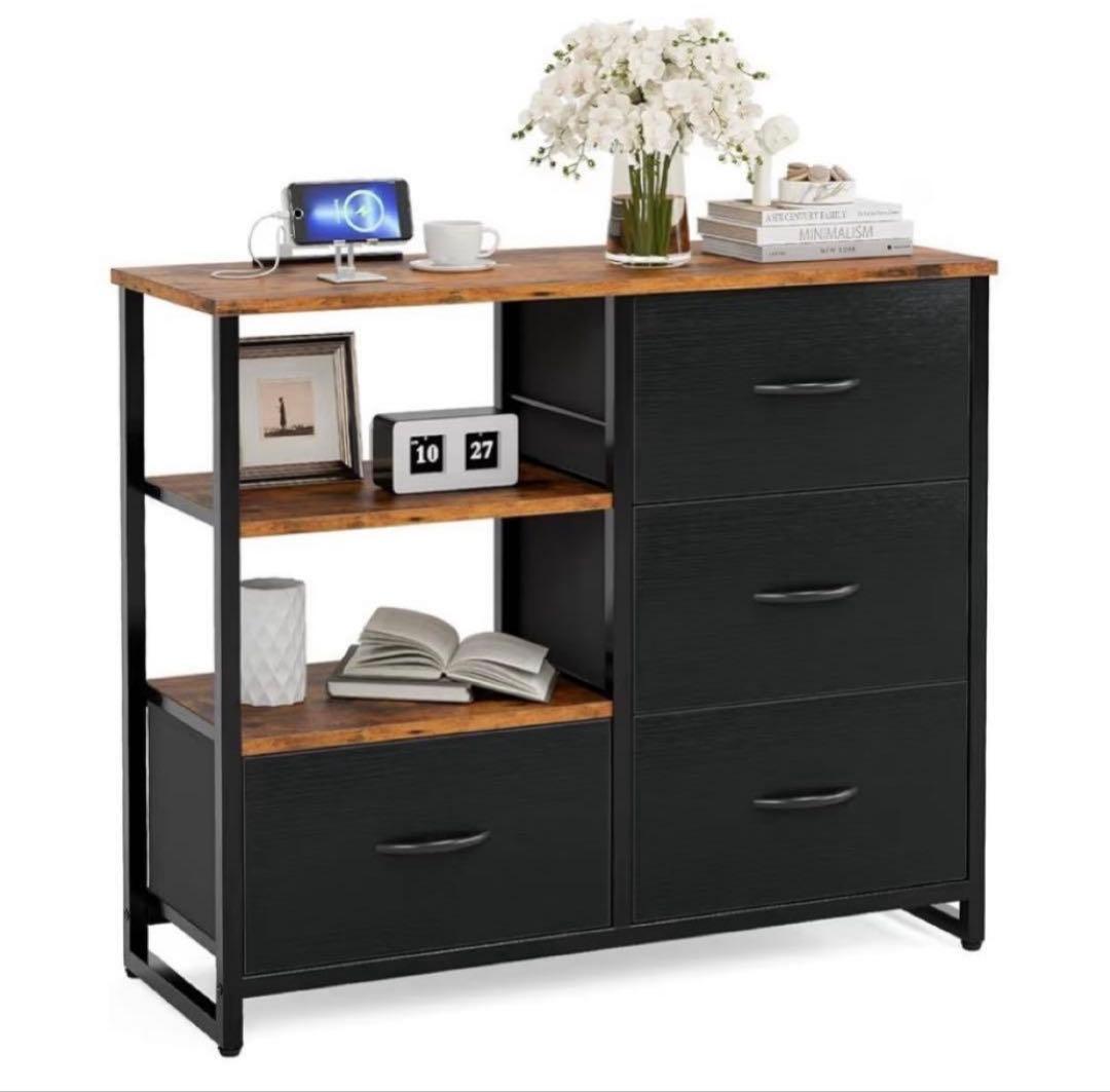 チェスト収納 棚付き　リビング収納チェスト　USBポート付き　一人暮らし