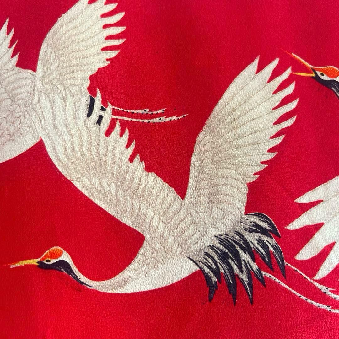 5944◆アンティーク長襦袢赤に鶴たちの乱舞時代物正絹艶やか大正浪漫レトロ